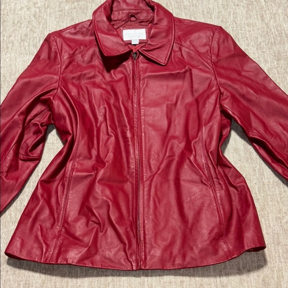XL women's red Leather jacket zip front collared Worthington lambskin - Picture 1 of 6